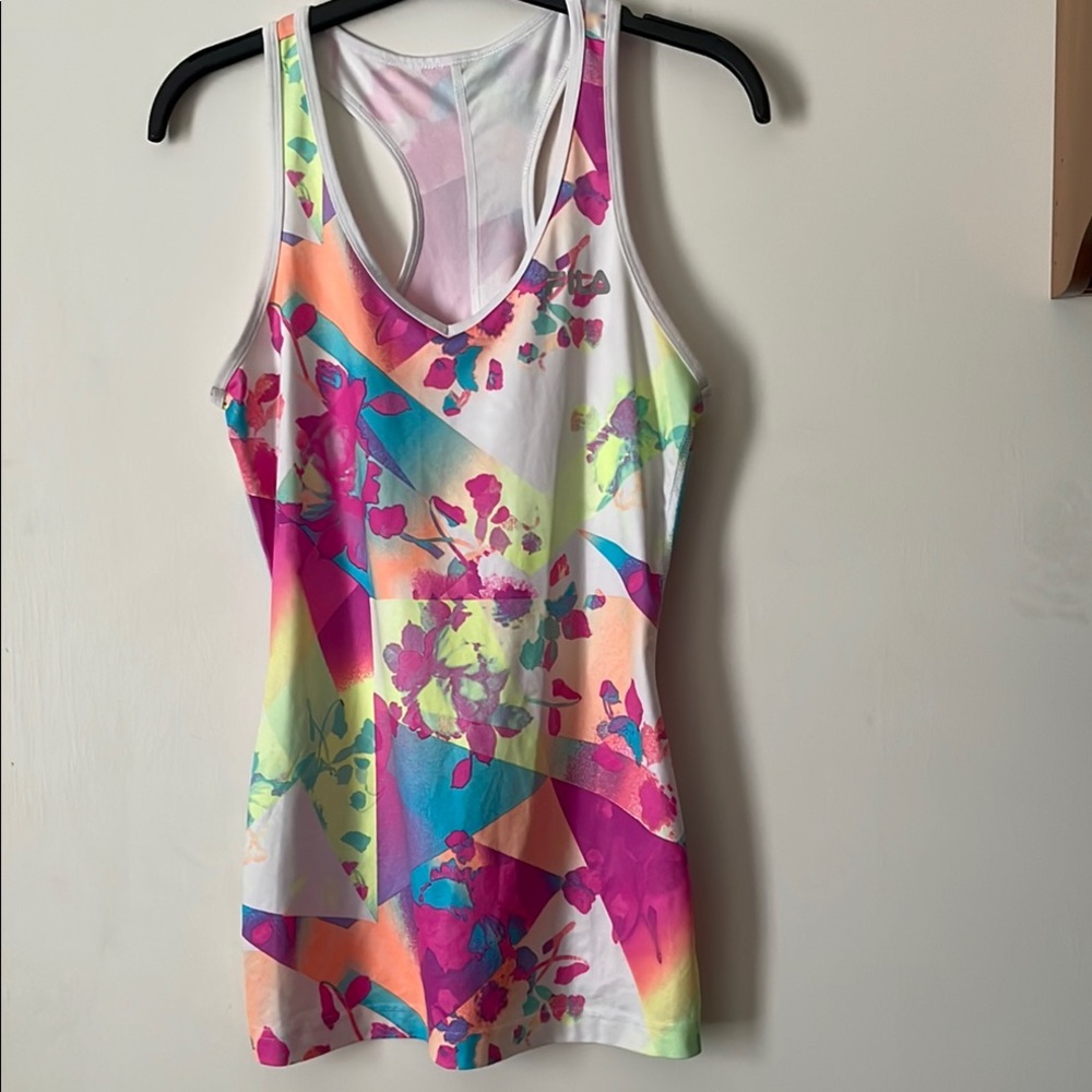 Fila Pink and Blue Graphic Fitted Tank Top